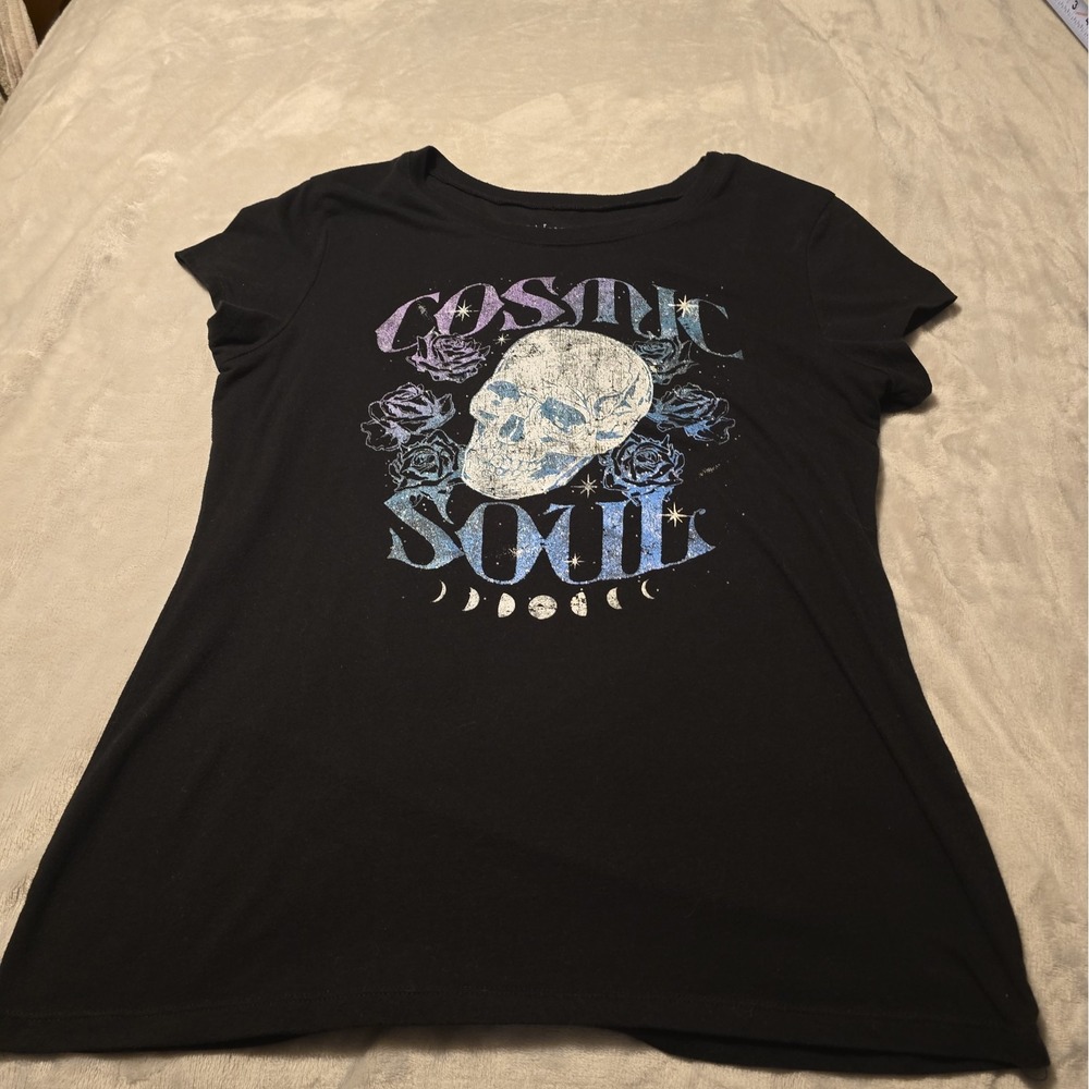 Cosmic Soul Juniors Top Size Medium Xxl Black Short Sleeve T-Shirt Skull
